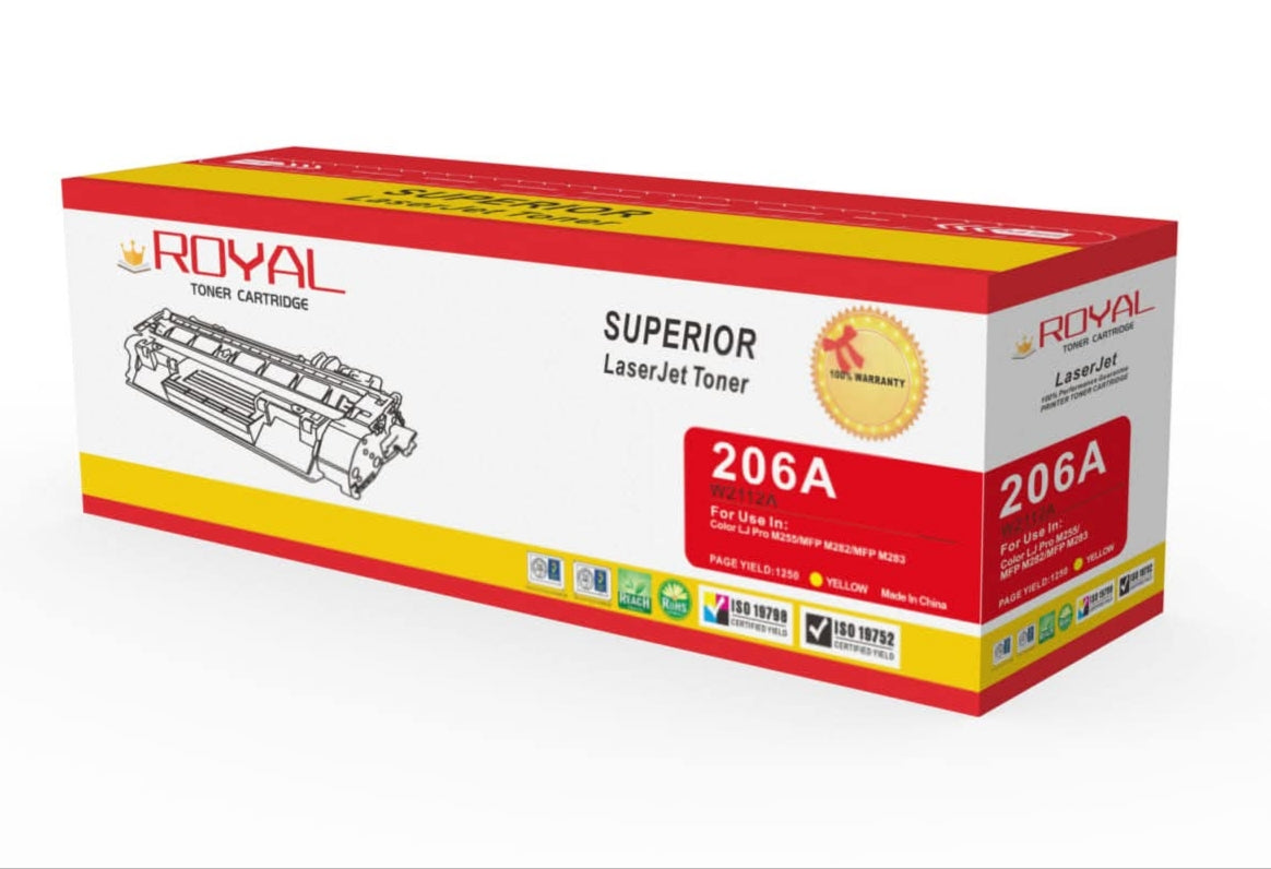 Compatible HP 206A Toner Cartridge (W2110A, W2111A, W2112A, W2113A) for HP Color LaserJet Pro M255 and M282/M283 Series Printers.