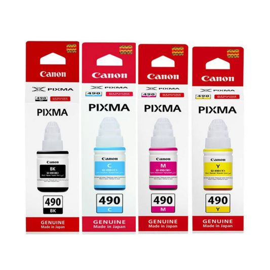 Canon GI-490 Original Ink Bottles (GI-490BK, GI-490C, GI-490M, GI-490Y) for Canon PIXMA G-Series Printers