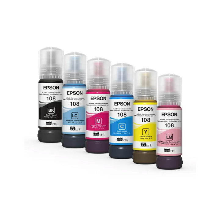 Epson 108 Original Ink Bottles (T09C1, T09C2, T09C3, T09C4, T09C5, T09C6) for Epson EcoTank L8050, L18050 & L8100 Series Printers