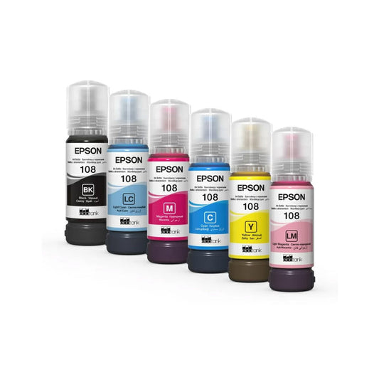 Epson 108 Original Ink Bottles (T09C1, T09C2, T09C3, T09C4, T09C5, T09C6) for Epson EcoTank L8050, L18050 & L8100 Series Printers