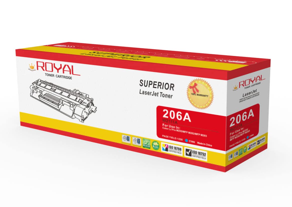 Compatible HP 206A Toner Cartridge (W2110A, W2111A, W2112A, W2113A) for HP Color LaserJet Pro M255 and M282/M283 Series Printers.