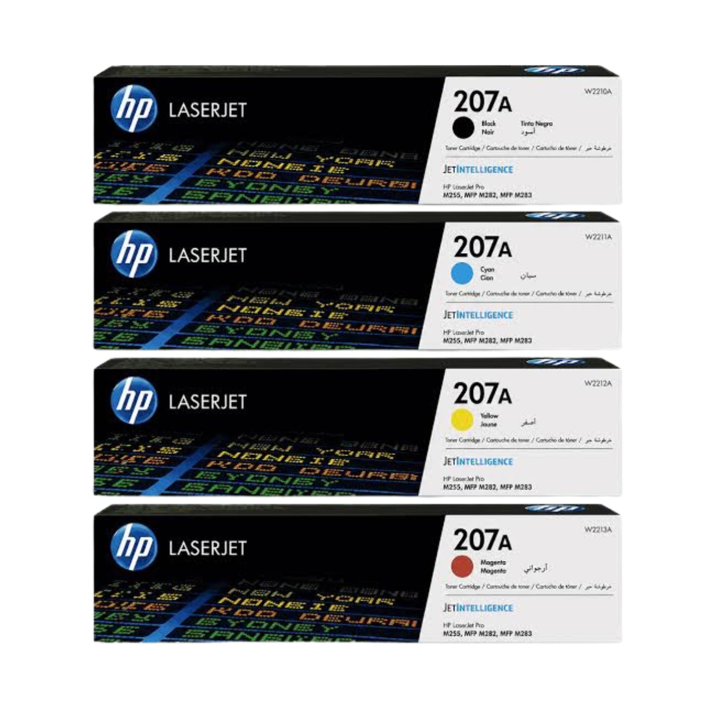 HP 207A Toner Cartridge (W2210A, W2211A, W2212A, W2213A) for HP Color LaserJet Pro M255 & MFP M282/M283 Series Printers.